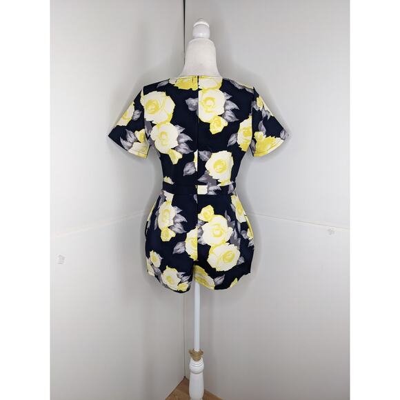 Missguided EUC romper dress skirt floral 10 navy blue yellow white - Picture 5 of 14